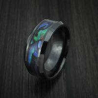 Black Ceramic and Abalone Ring Custom Made Band