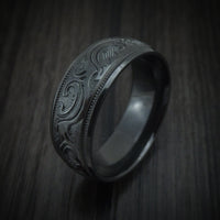Black Titanium Floral Design Men's Ring Custom Made