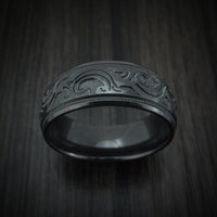 Black Zirconium Floral Design Men's Ring Custom Made