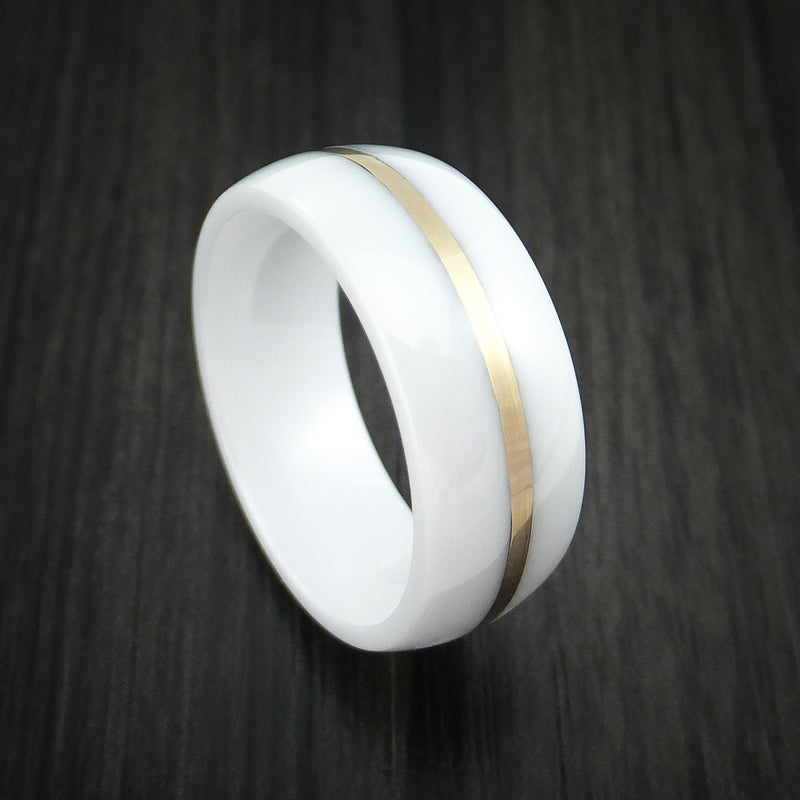 White Ceramic Ring with 14k Yellow Gold Custom Made Band