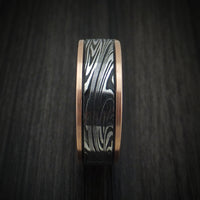 14K Gold and Sunset Kuro Damascus Steel Men's Ring Custom Made