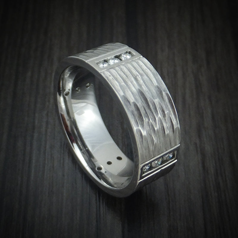 Titanium and Diamond Tree Bark Finish Custom Men's Ring