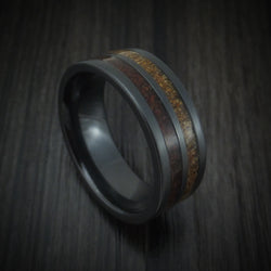 Black Zirconium and Dinosaur Bone Inlays Custom Men's Ring