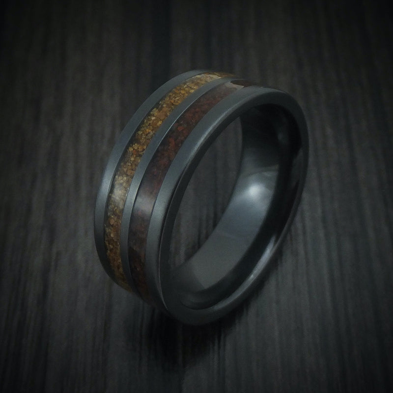Black Titanium and Dinosaur Bone Inlays Custom Men's Ring