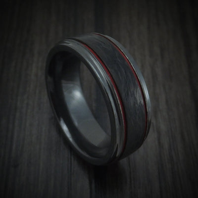 Black Titanium or Black Zirconium Custom Men's Ring with Forged Carbon Fiber and Cerakote Accents