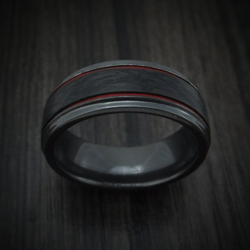 Black Titanium and Forged Carbon Fiber Men's Ring with Cerakote Accents