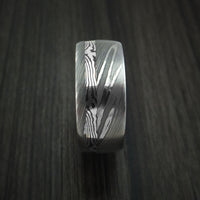 Damascus Steel Ring with Silver Mokume Shakudo Inlay Custom Made