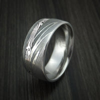 Damascus Steel Ring with Silver Mokume Shakudo Inlay Custom Made