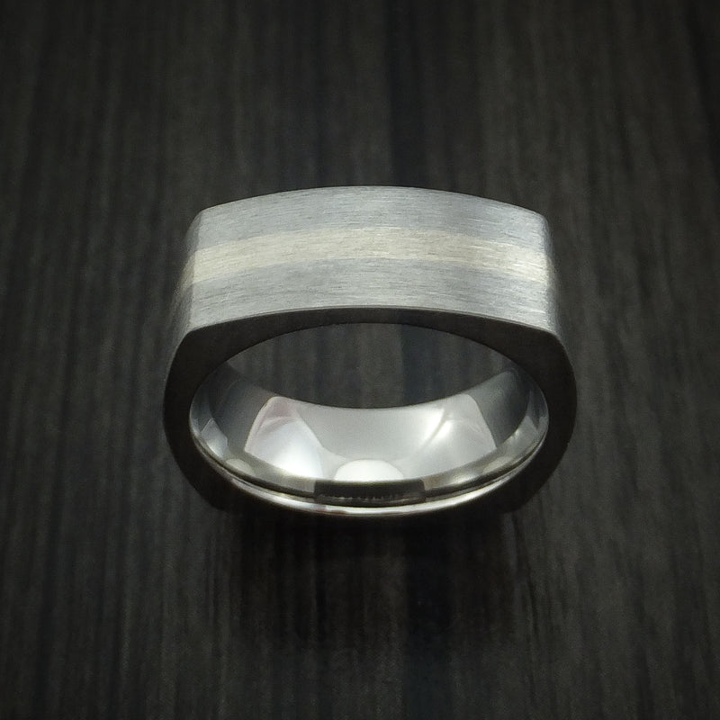 14K White Gold and Titanium Ring Square Band any Sizing from 3-22