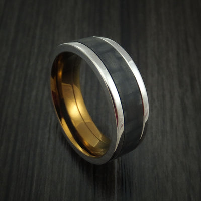 Titanium Ring with Carbon Fiber Inlay with Weave Pattern and Anodized Interior