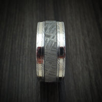Damascus Steel Men's Ring with Meteorite and Gold Custom Made Band