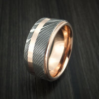 Damascus Steel 14K Rose Gold Ring Wedding Band with Gold Inlay