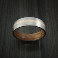 Titanium Ring with 14k Rose Gold Inlay and Whiskey Barrel Wood Sleeve Made to Any Sizing and Finish