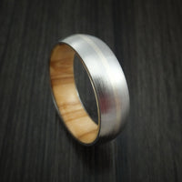 Titanium Ring with 14k White Gold Inlay and Olive Wood Sleeve Made to Any Sizing and Finish