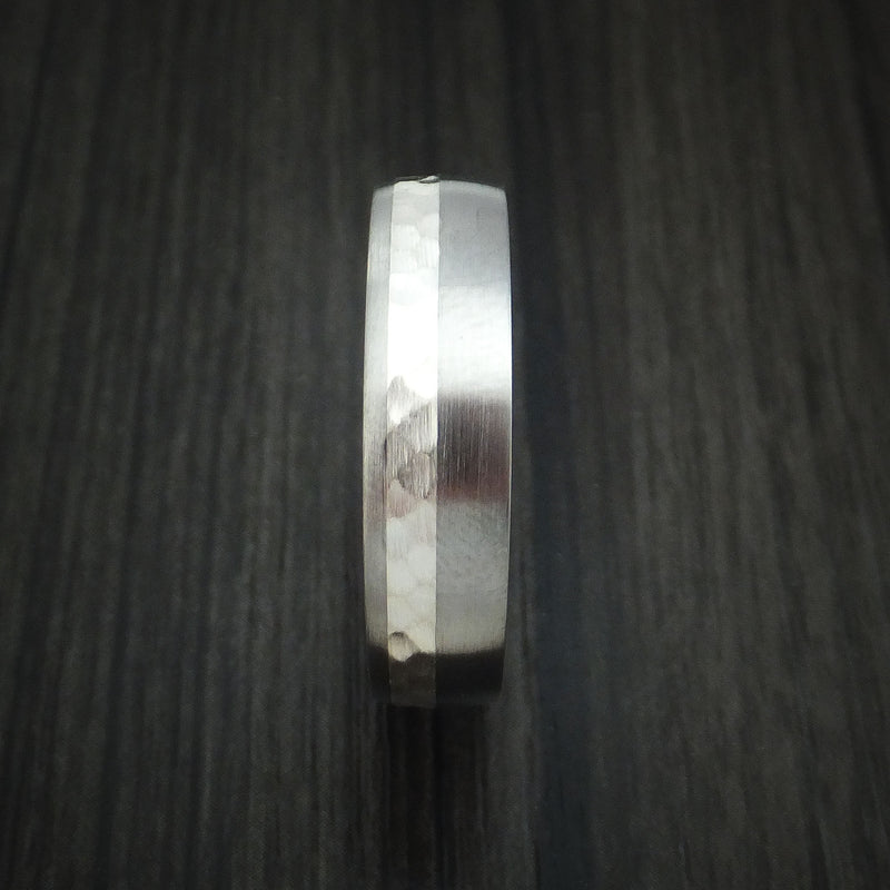 Titanium and Silver Ring with Hardwood Sleeve Hammered Wedding Band Custom Made