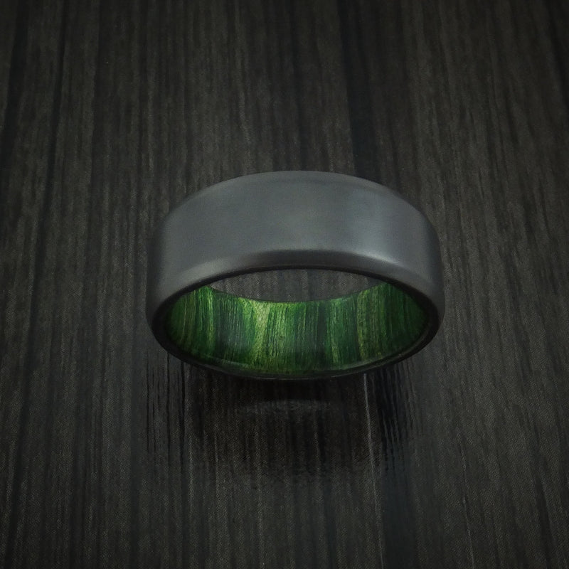 Black Zirconium and Jade Wood Hard Wood Sleeve Ring Custom Made
