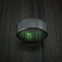 Black Titanium and Jade Wood Hard Wood Sleeve Men's Ring Custom Made