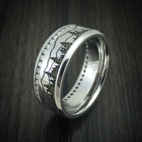 Cobalt Chrome Eternity Lab Diamond Men's Ring with Spruce Pine Trees and Mountain Design