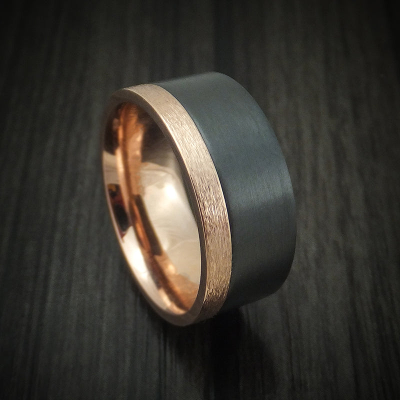 14K Gold and Black Zirconium Men's Ring Custom Made Band