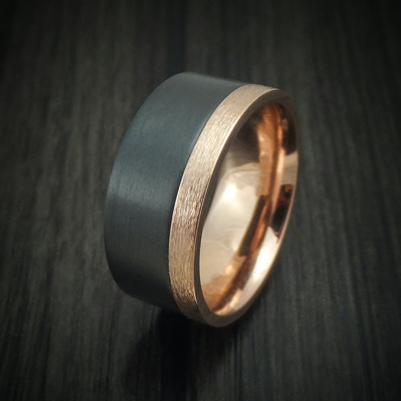 14K Gold and Black Zirconium Men's Ring Custom Made Band