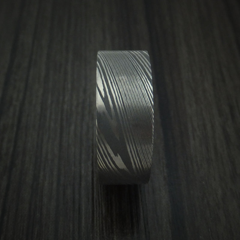 Damascus Steel Ring with Titanium Sleeve Custom Made Band
