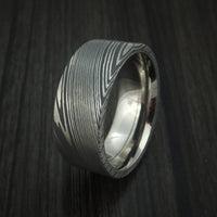 Damascus Steel Ring with Titanium Sleeve Custom Made Band