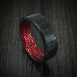 Carbon Fiber And Red Sparkle Sleeve Men's Ring Custom Made