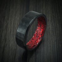 Carbon Fiber And Red Sparkle Sleeve Men's Ring Custom Made