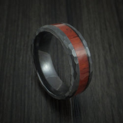 Black Titanium Rock Hammered Padauk Hard Wood Men's Ring Custom Made Band