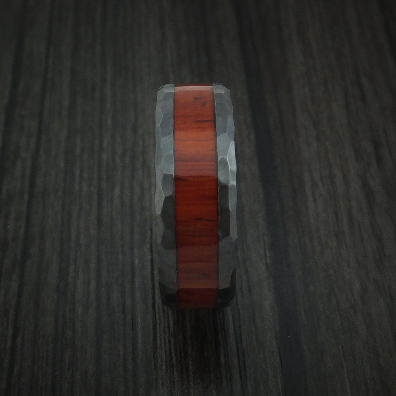 Black Zirconium Rock Hammered Padauk Hard Wood Ring Custom Made Band