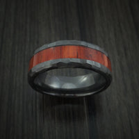 Black Titanium Rock Hammered Padauk Hard Wood Men's Ring Custom Made Band