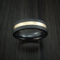 Black Titanium and Hammered 14k Yellow Gold Band Custom Made Men's Ring