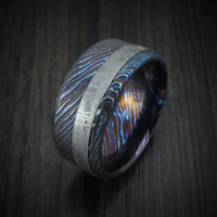 Kuro-Ti Twisted Titanium Etched and Heat-Treated Men's Ring with Meteorite Inlay Custom Made Band