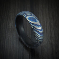 Kuro-Ti Twisted Titanium Etched and Heat-Treated Men's Ring with Forged Carbon Fiber Sleeve Custom Made Band