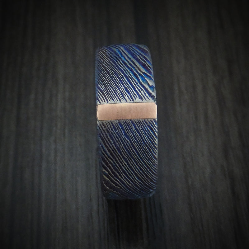 Kuro-Ti Twisted Titanium Etched and Heat-Treated Men's Ring with Vertical 14K Gold Inlay Custom Made Band
