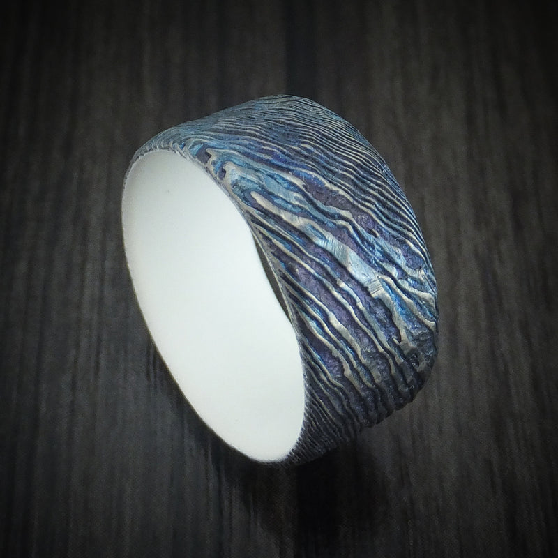 Kuro-Ti Twisted Titanium Etched and Heat-Treated Men's Ring Rock Hammer Finish with Cerakote Sleeve Custom Made Band