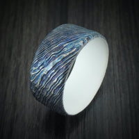 Kuro-Ti Twisted Titanium Etched and Heat-Treated Men's Ring Rock Hammer Finish with Cerakote Sleeve Custom Made Band