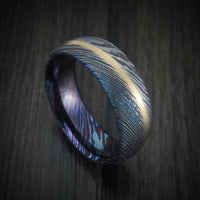 Kuro-Ti Twisted Titanium Etched and Heat-Treated Men's Ring with Angled 14K Gold Inlay Custom Made Band