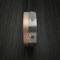 Damascus Steel and 10K Rose Gold Band with Black Diamonds Custom Made Ring