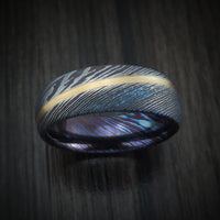Kuro-Ti Twisted Titanium Etched and Heat-Treated Men's Ring with Angled 14K Gold Inlay Custom Made Band