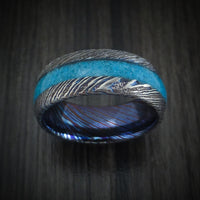 Kuro-Ti Twisted Titanium Etched and Heat-Treated Men's Ring with Stone Inlay Custom Made Band