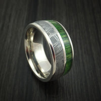 14k White Gold Ring with Gibeon Meteorite and Jade Wood Inlays Custom Made