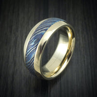14K Gold and Kuro-Ti Twisted Titanium Etched and Heat-Treated Men's Ring Custom Made Band