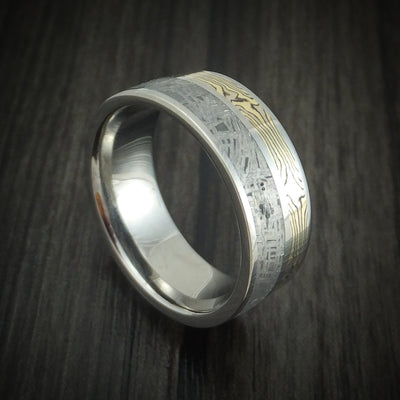 Titanium Men's Ring with Mokume Gane and Meteorite Custom Made