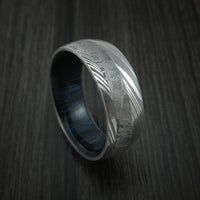 Damascus Steel Ring with Gibeon Meteorite and Blueberry Hardwood Sleeve Custom Made Band