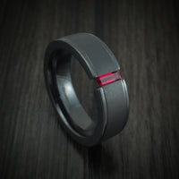 Black Zirconium and Ruby Men's Ring Custom Made Wedding Band