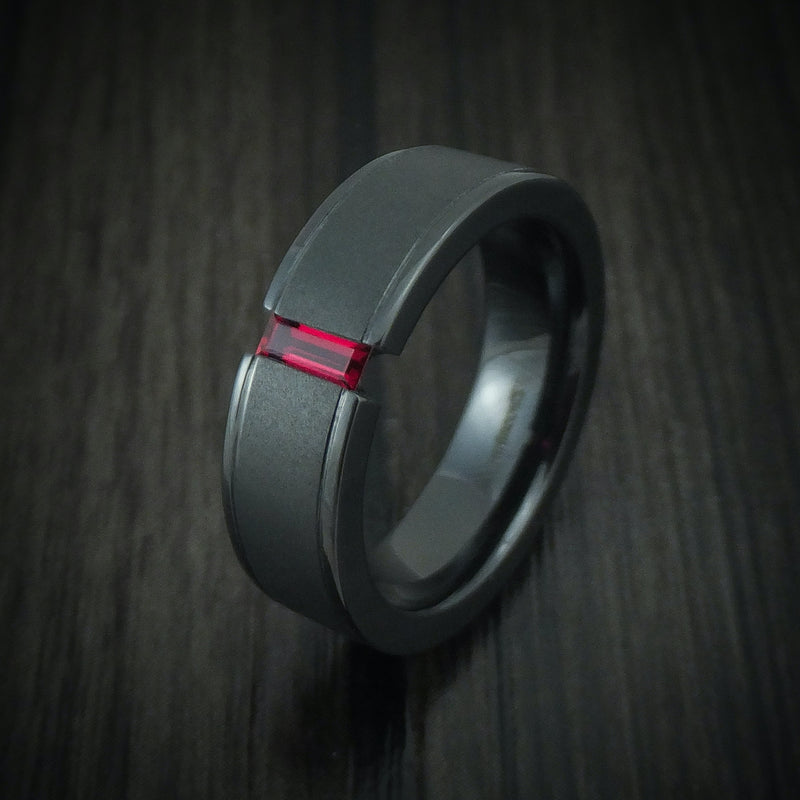 Black Zirconium and Ruby Men's Ring Custom Made Wedding Band