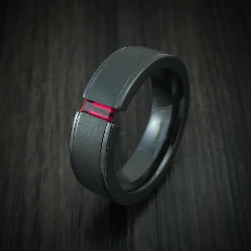Black Titanium and Ruby Men's Ring Custom Made Wedding Band