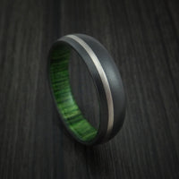 Black Zirconium Ring with Platinum Inlay and Jade Wood Sleeve Made to Any Sizing and Finish
