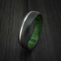 Black Titanium Ring with Platinum Inlay and Jade Wood Sleeve Made to Any Sizing and Finish